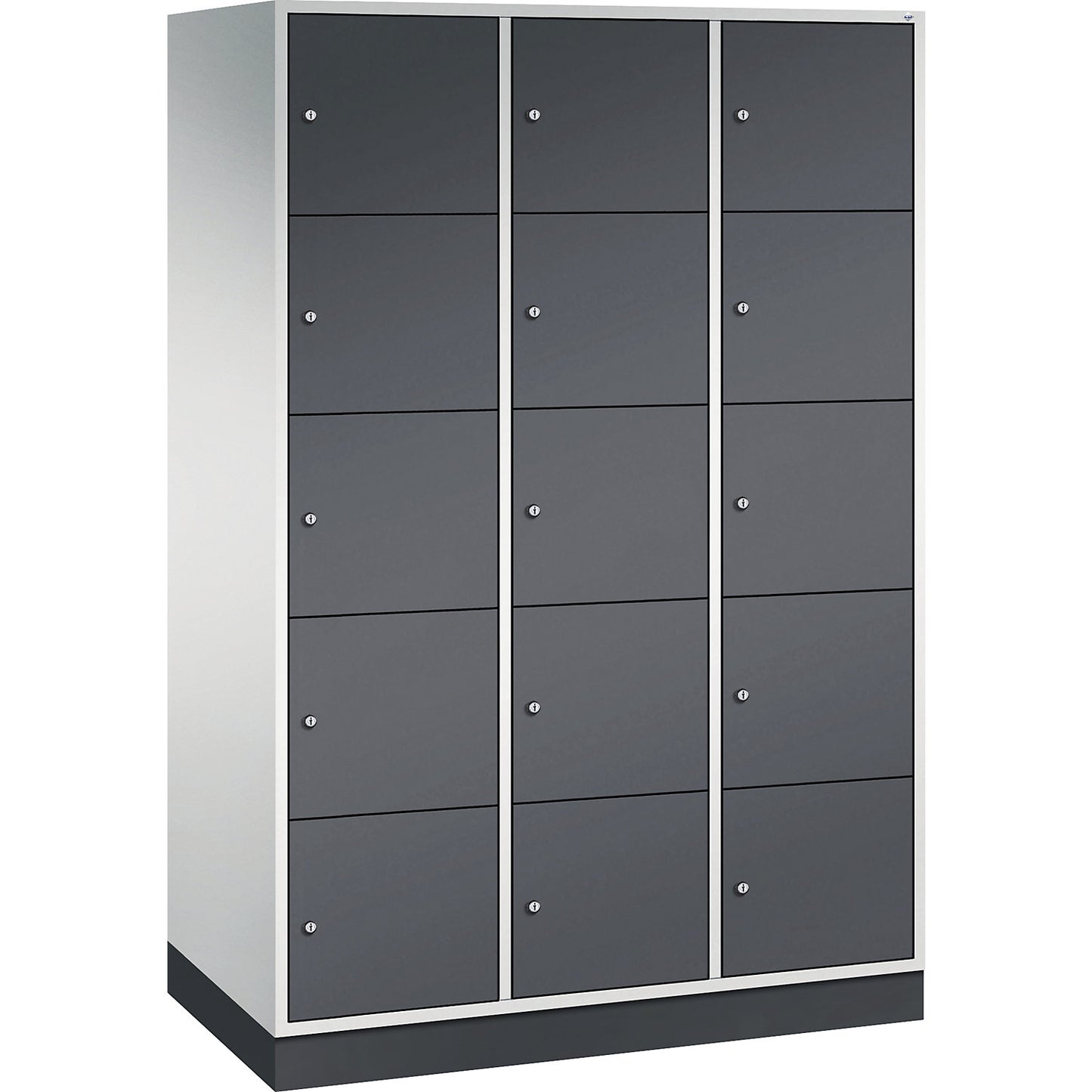 Intro 5-fold compartment locker, 3 compartments, light grey / black grey, WxD 1220 x 600 mm.