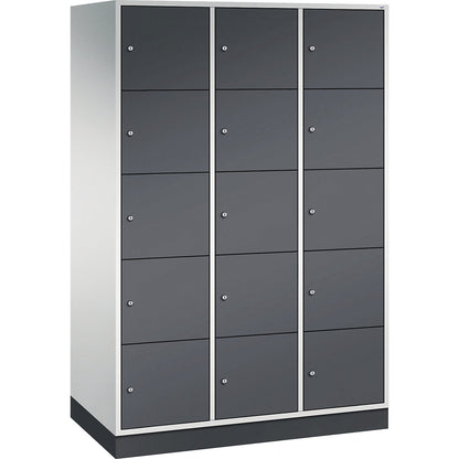 Intro 5-fold compartment locker, 3 compartments, light grey / black grey, WxD 1220 x 600 mm.