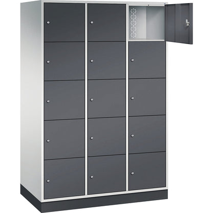 Intro 5-fold compartment locker, 3 compartments, light grey / black grey, WxD 1220 x 600 mm.
