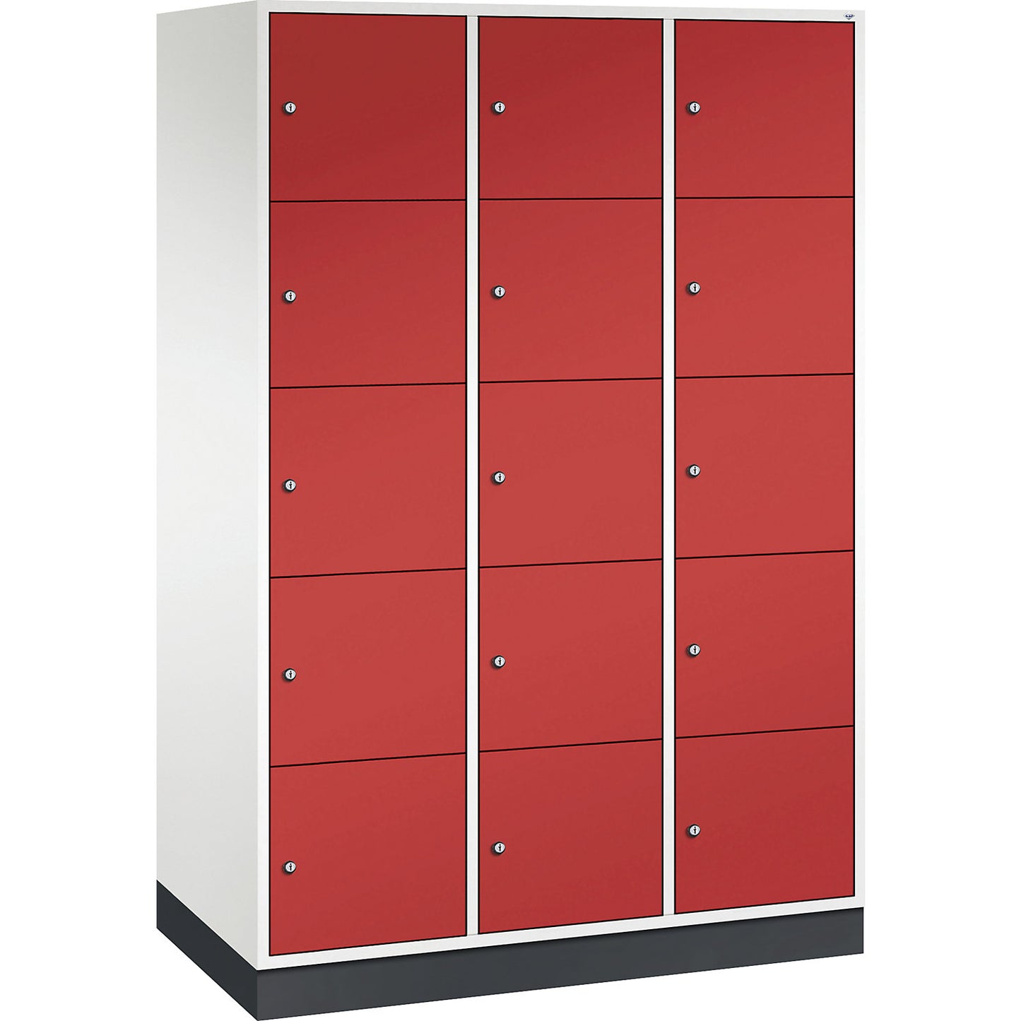 Intro 5-fold compartment locker, 3 compartments, pure white / flame red, WxD 1220 x 600 mm.