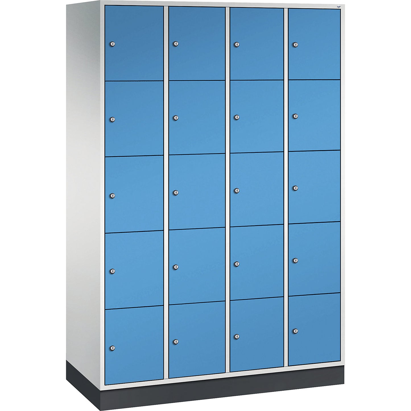 Intro 5-fold compartment locker, 4 compartments, light grey / light blue, WxD 1220 x 500 mm.