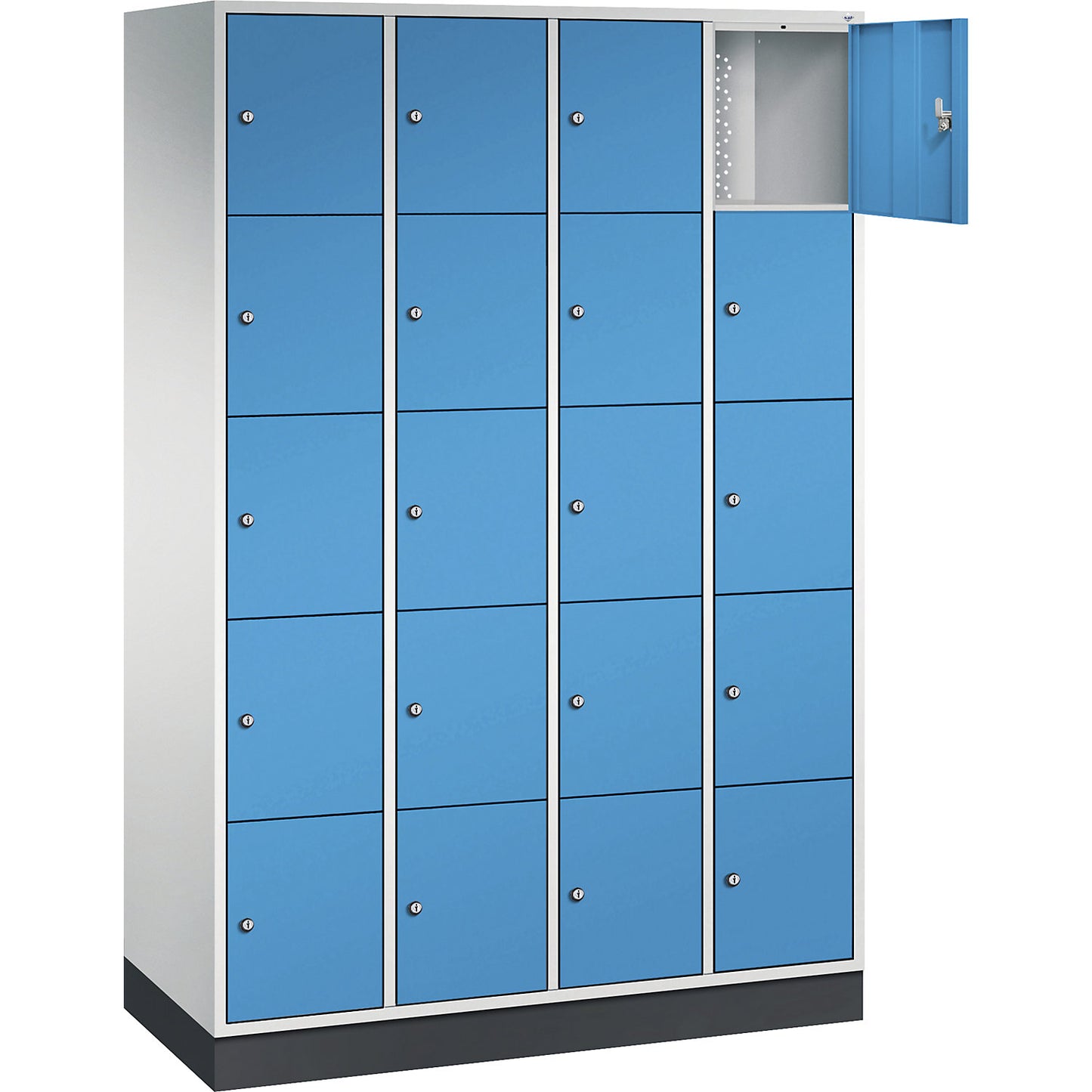 Intro 5-fold compartment locker, 4 compartments, light grey / light blue, WxD 1220 x 500 mm.