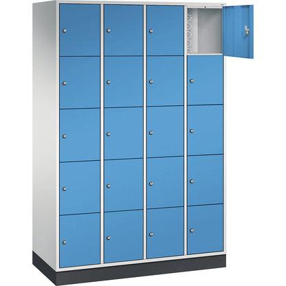 Intro 5-fold compartment locker, 4 compartments, light grey / light blue, WxD 1220 x 500 mm.