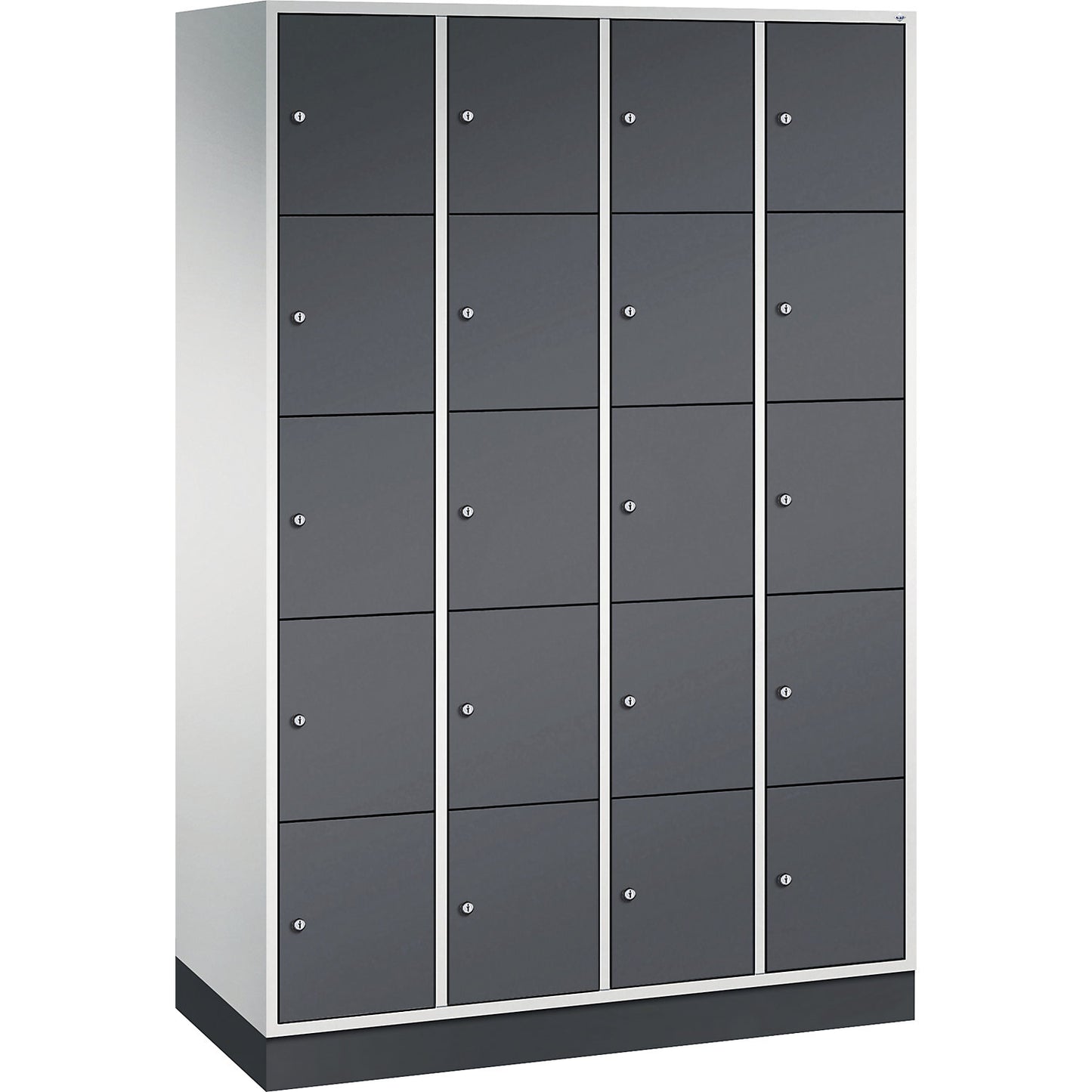 Intro 5-fold compartment locker, 4 compartments, light grey / black grey, WxD 1220 x 500 mm.