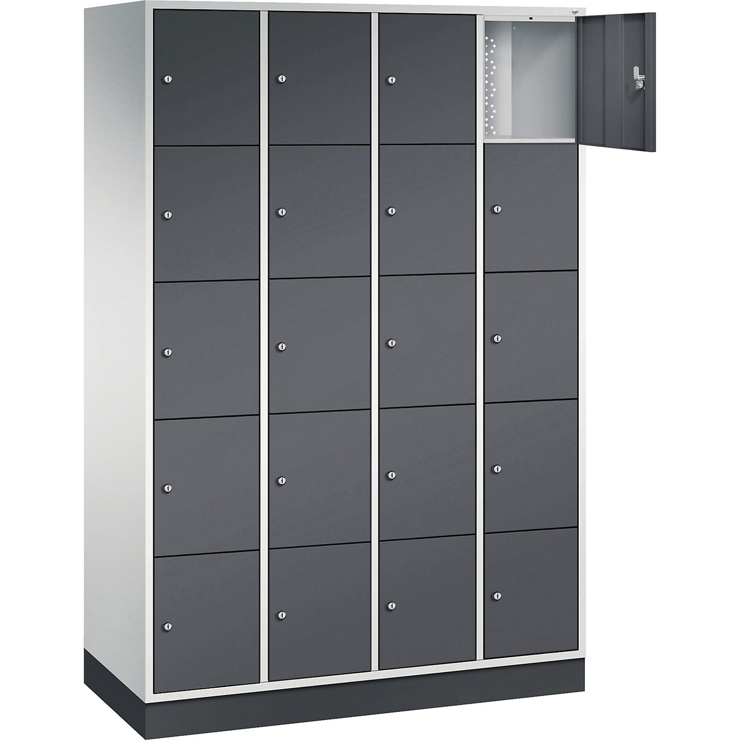 Intro 5-fold compartment locker, 4 compartments, light grey / black grey, WxD 1220 x 500 mm.