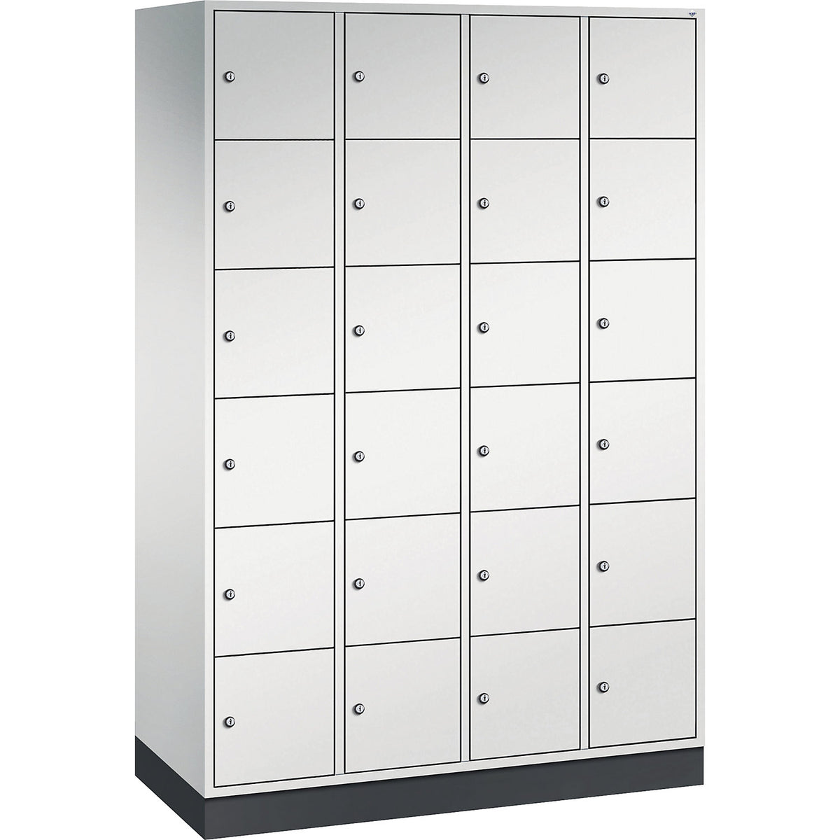 Intro 6-fold compartment locker, 4 compartments, light grey body, light grey doors.
