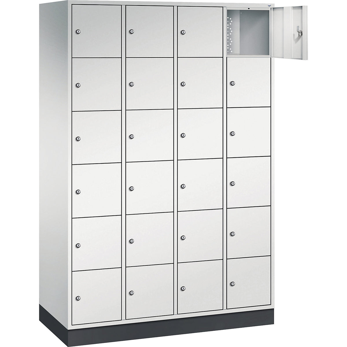 Intro 6-fold compartment locker, 4 compartments, light grey body, light grey doors.