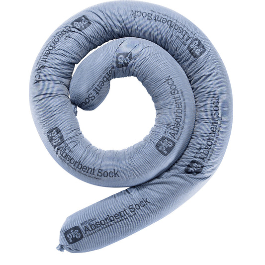 BLUE universal absorbent sheeting sock, length 3000 mm, Ø 130 mm, pack of 4, absorbs 120 l/pack.