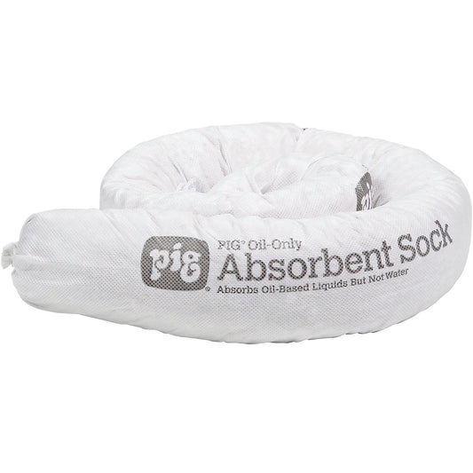 Oil-Only absorbent sheeting sock, pack of 12, Ø 80 mm, length 1220 mm.