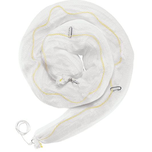 Oil-Only spaghetti absorbent sheeting barrier, length 3000 mm, pack of 4, Ø 130 mm, 91 l/pack.