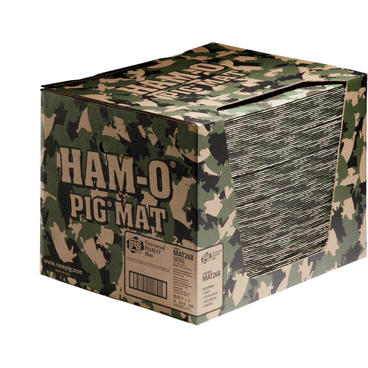 HAM-O® universal absorbent sheeting mat, universal version, in dispenser box, green, WxL 410 x 510 mm, pack of 100.