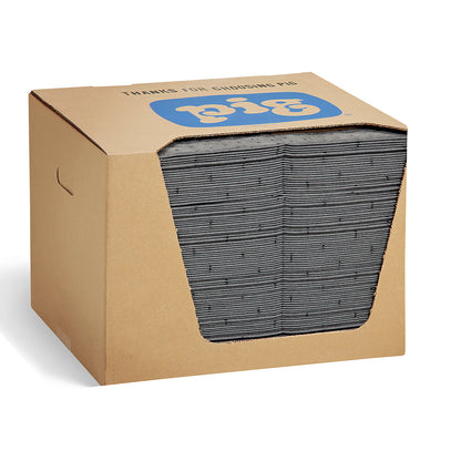 Universal absorbent sheeting, pack of 125, in a dispenser box, medium weight version, WxL 380 x 510 mm.