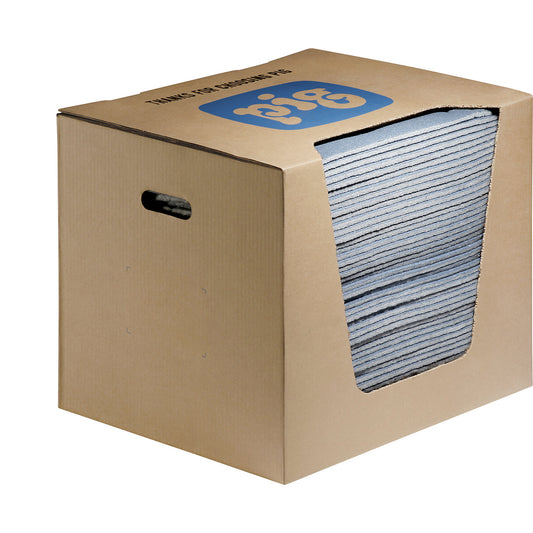 BLUE® absorbent suction mat - universal absorbent sheets, universal version, in dispenser box, WxL 380 x 480 mm, pack of 50.