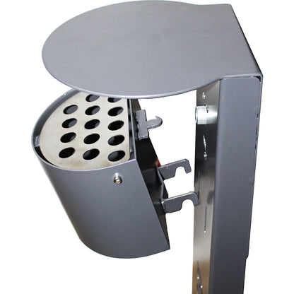 Semi-round pedestal ashtray, capacity 2 l, with hood, charcoal, square stand.