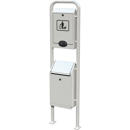 Dog poop bin, HxWxD 1700 x 435 x 255 mm, white.