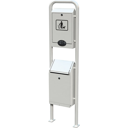 Dog poop bin, HxWxD 1700 x 435 x 255 mm, white.