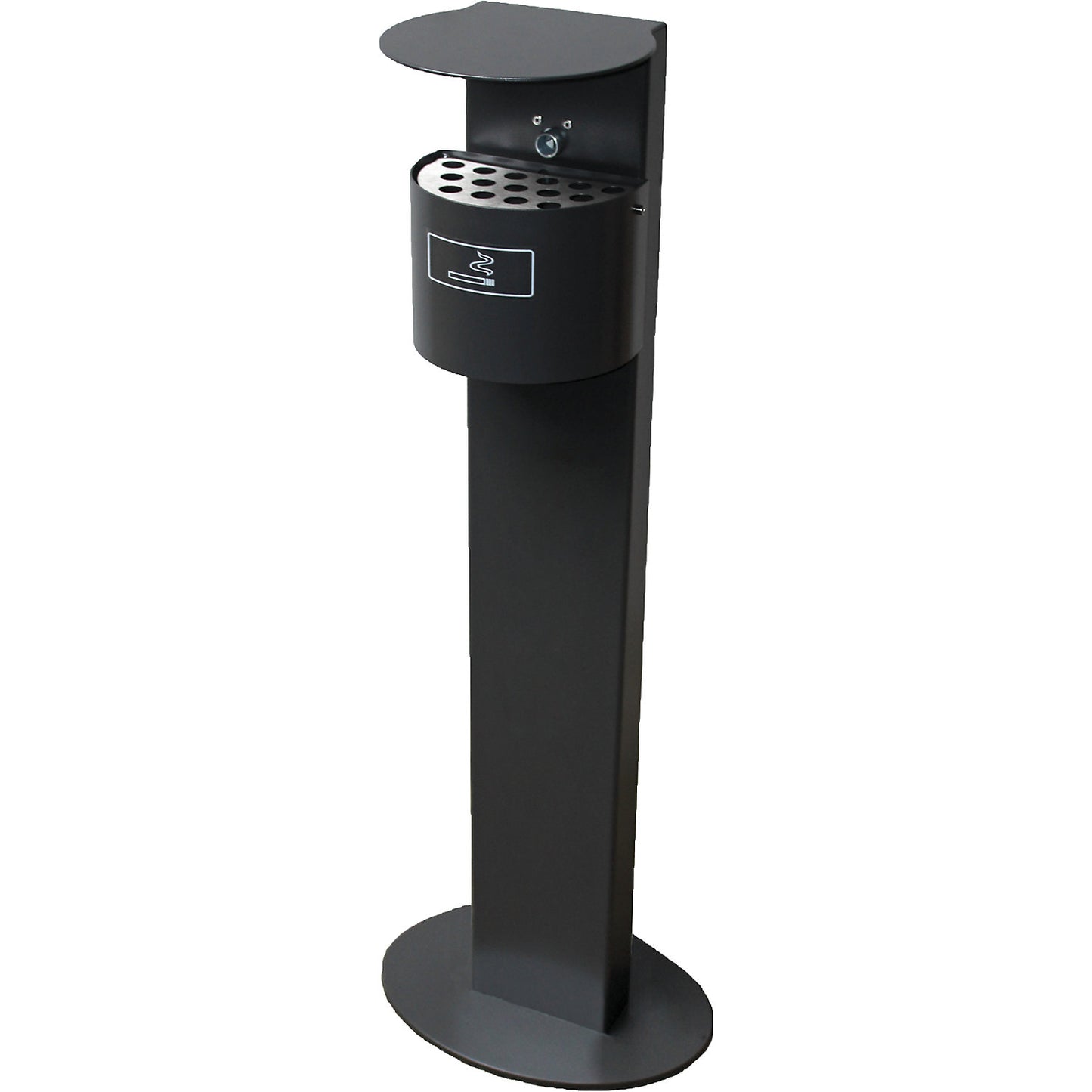 Semi-round pedestal ashtray, capacity 2 l, with hood, charcoal, square stand.