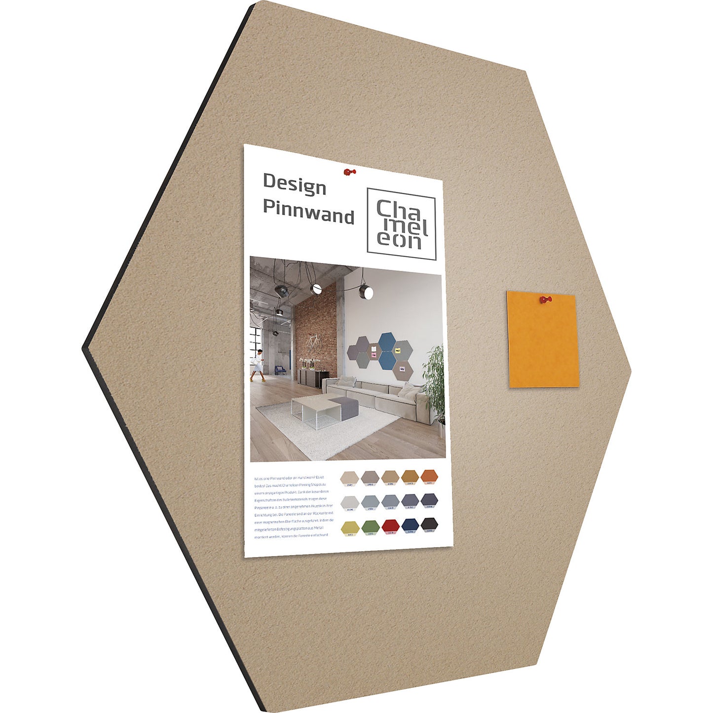 Hexagonal designer pin board, cork, WxH 600 x 600 mm, beige.