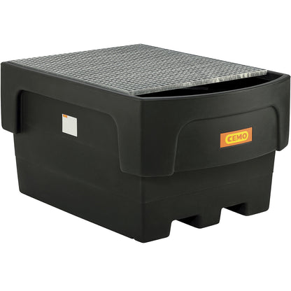 PE sump tray for IBC/CTC tank containers, for 1 x IBC/CTC filling attachment container, with steel grate.