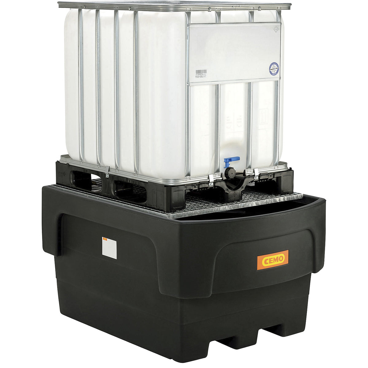 PE sump tray for IBC/KTC tank containers, for 1 x IBC/CTC filling attachment container, with steel grate.