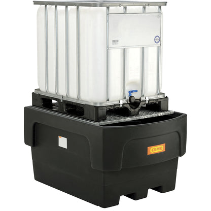 PE sump tray for IBC/CTC tank containers, for 1 x IBC/CTC filling attachment container, with steel grate.