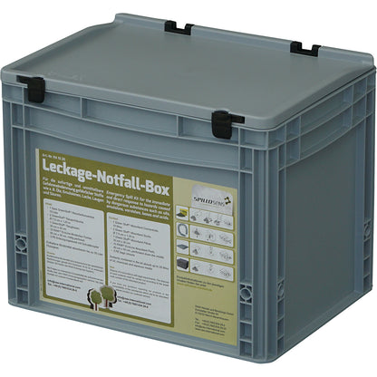 Spillage emergency set, absorbent concentrate, absorbent sheeting, absorbent socks, absorbent cushion, disposal bag.