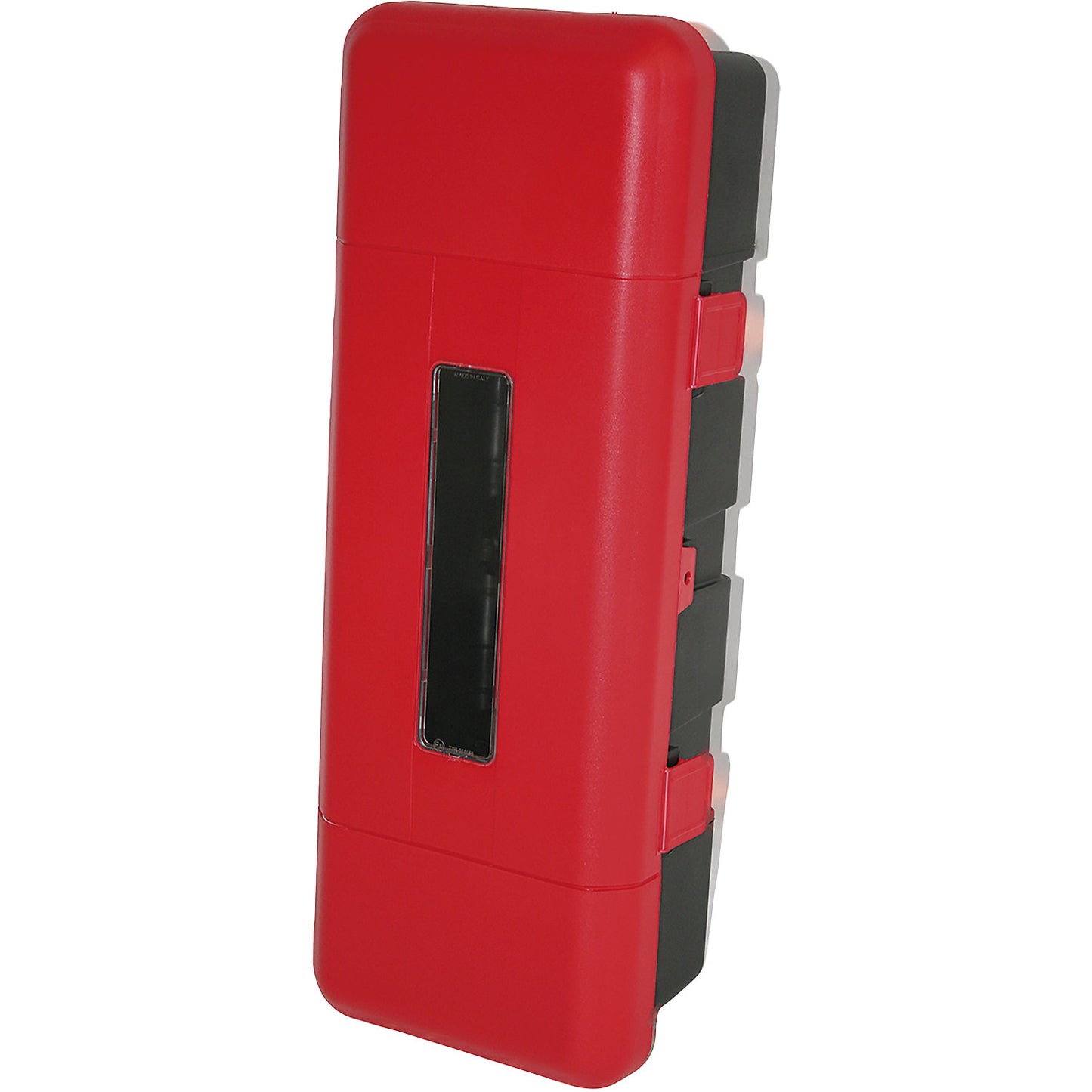Fire extinguisher box, black/red, for extinguisher 9 kg, H x W x D 670 x 310 x 240 mm.