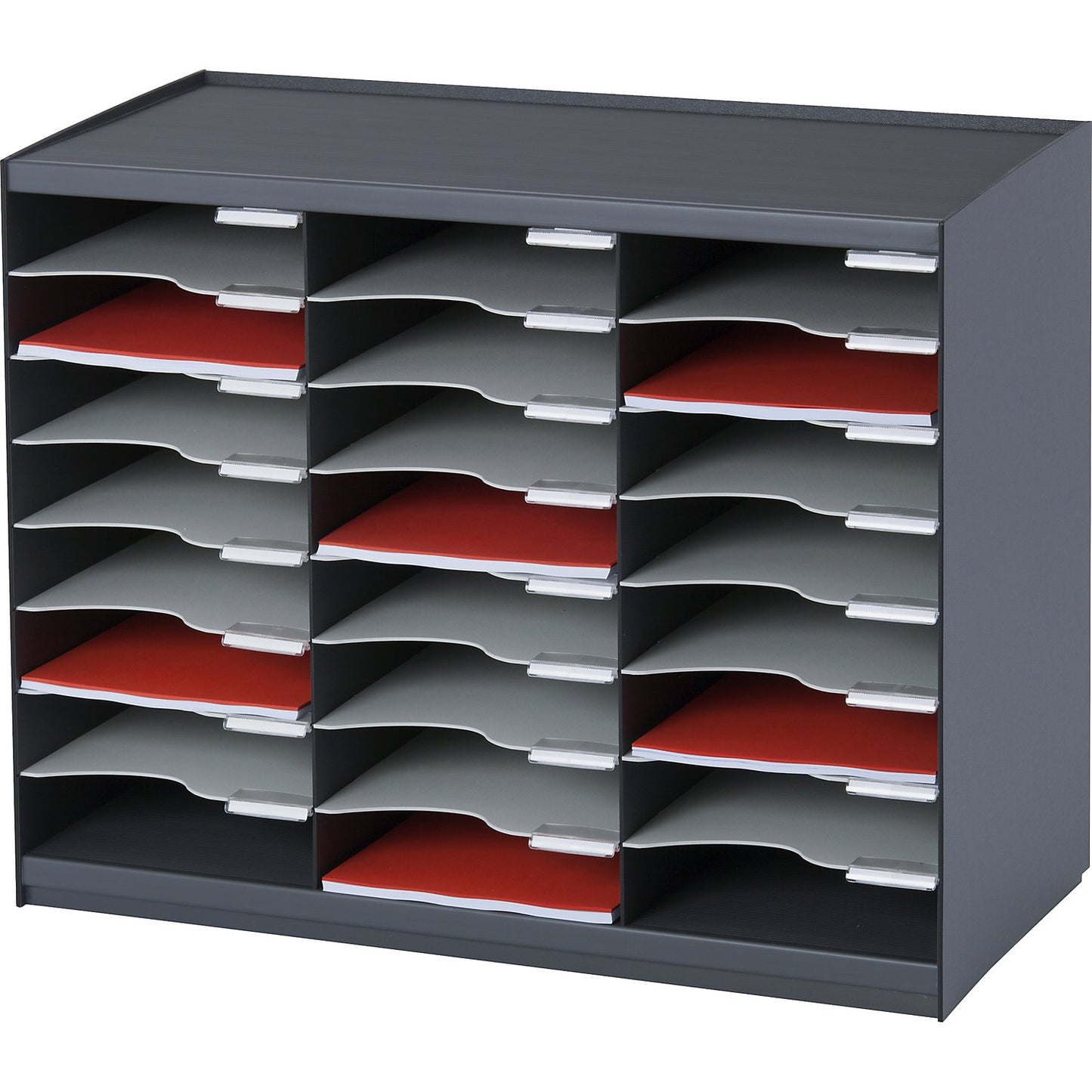 Sorting station, made of polystyrene, 24 compartments, charcoal.