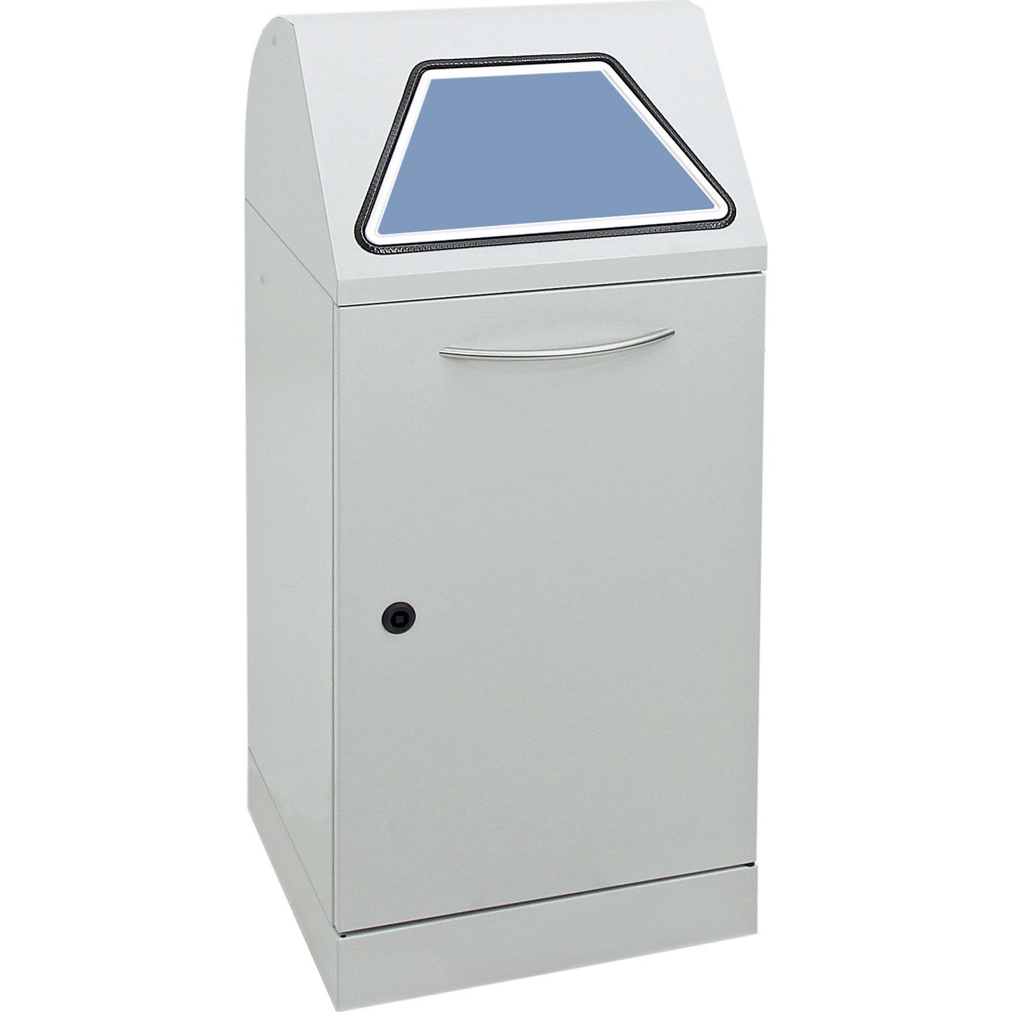 Recyclable waste container, manually operated access flap, with waste bag holder, capacity 60 l, light grey.