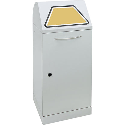 Recyclable waste container, manually operated access flap, with waste bag holder, capacity 75 L, light grey.