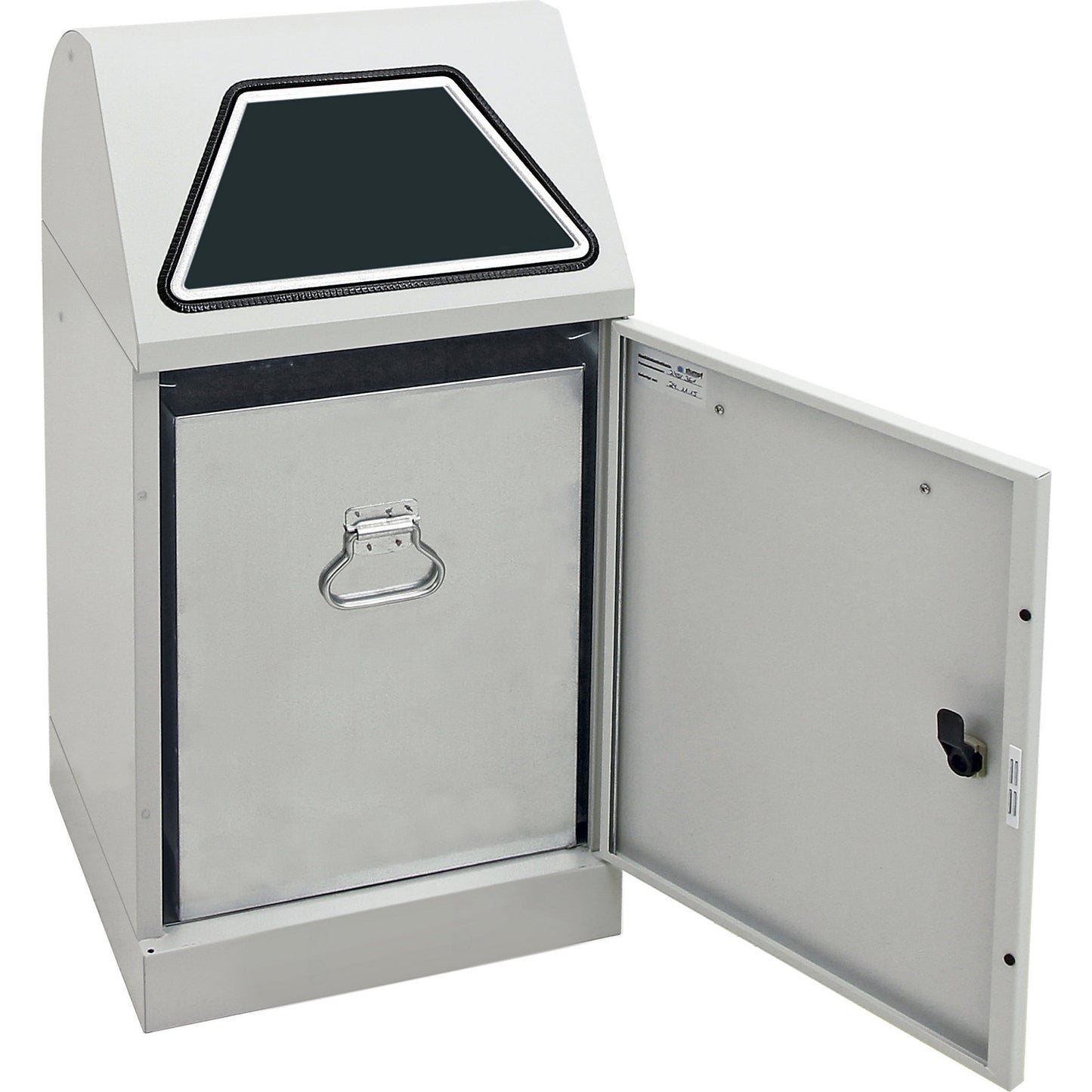 Recyclable waste container, manually operated access flap, with inner container, capacity 45 L, light grey.