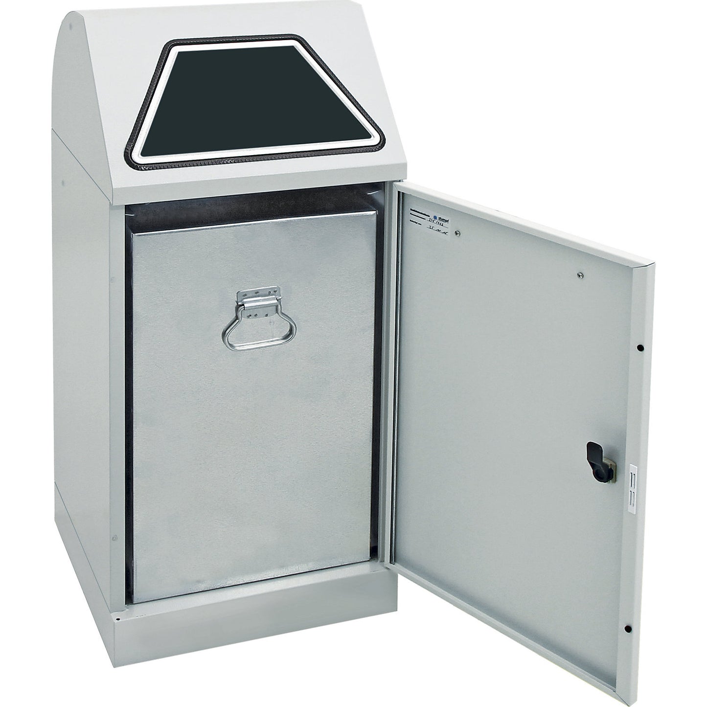 Recyclable waste container, manually operated access flap, with inner container, capacity 60 l, light grey.