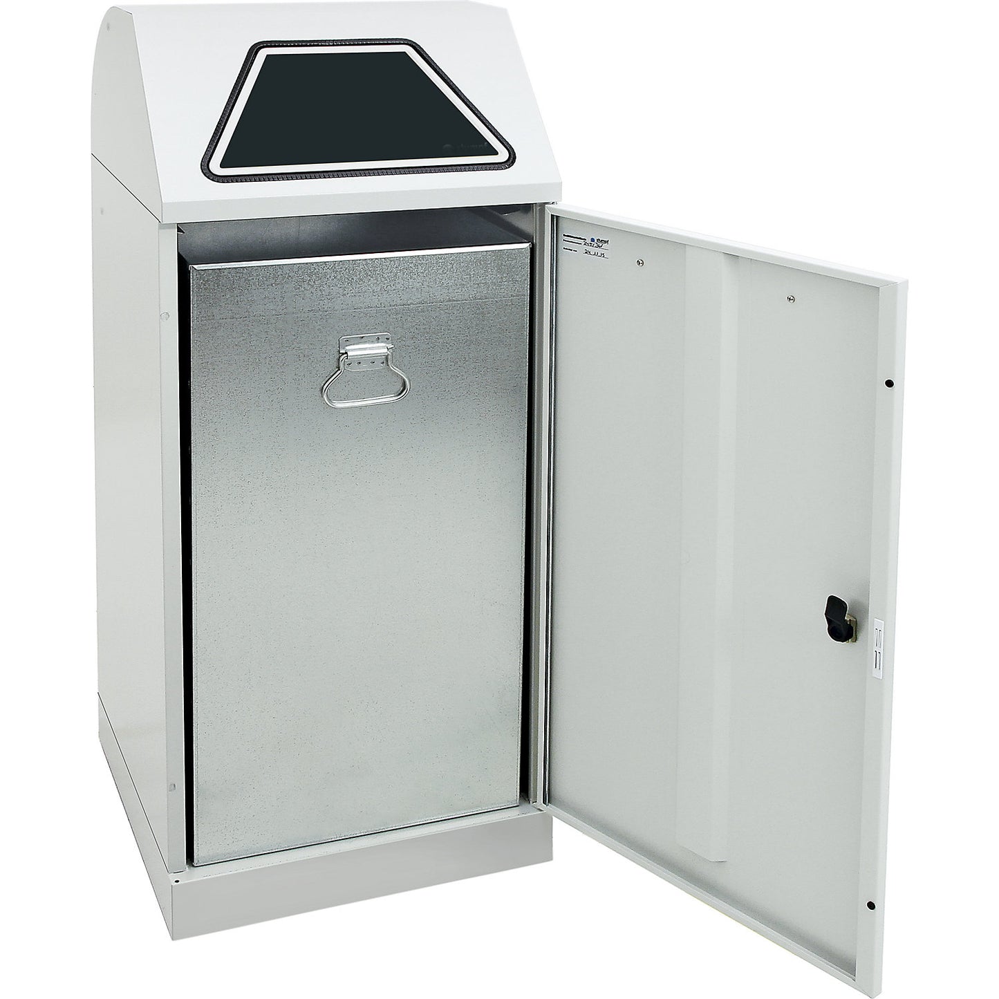 Recyclable waste container, manually operated access flap, with inner container, capacity 120 L, light grey.