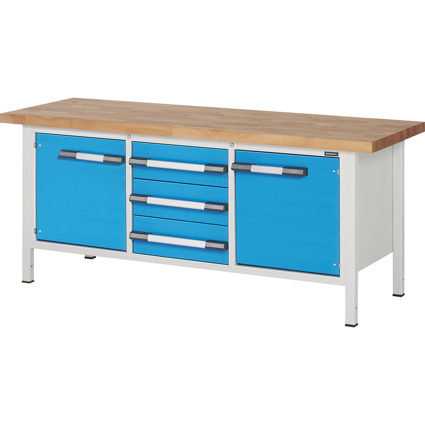 Workbench, Series 8000 frame construction, 3 drawers 180 mm, 2 doors 540 mm, WxD 2000 x 700 mm.
