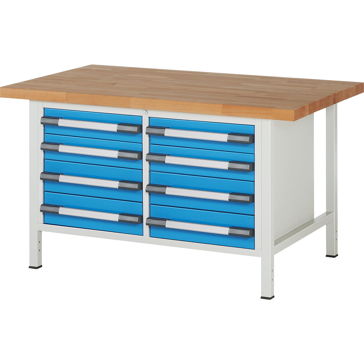 Workbench, Series 8000 frame construction, 8 drawers, WxD 1500 x 900 mm.
