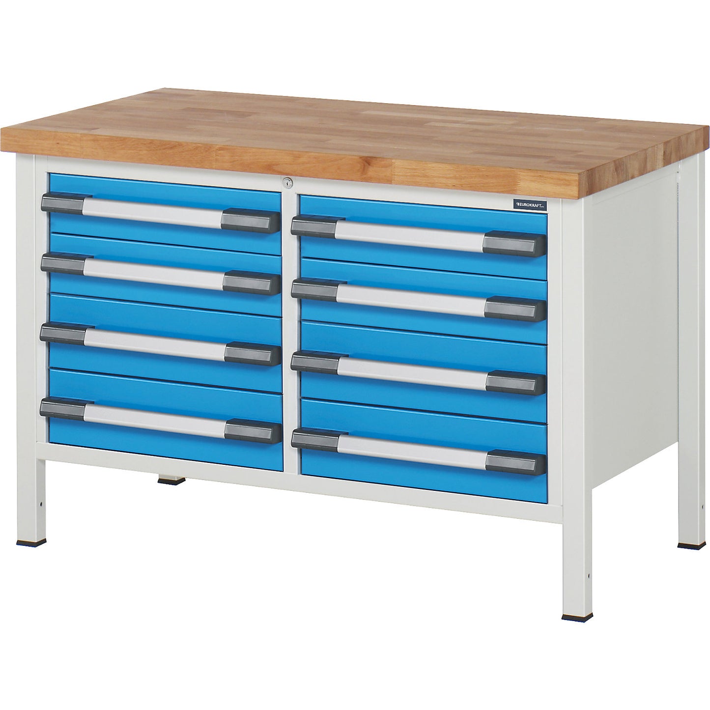 Workbench, Series 8000 frame construction, 8 drawers, WxD 1250 x 700 mm.