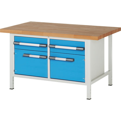 Workbench, Series 8000 frame construction, 2 drawers 180 mm, 2 doors 360 mm, WxD 1500 x 900 mm.