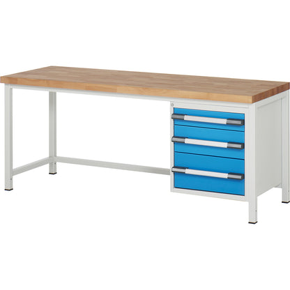 Workbench, Series 8000 frame construction, 3 drawers: 1 x 120, 1 x 180, 1 x 240 mm, WxD 2000 x 700 mm.