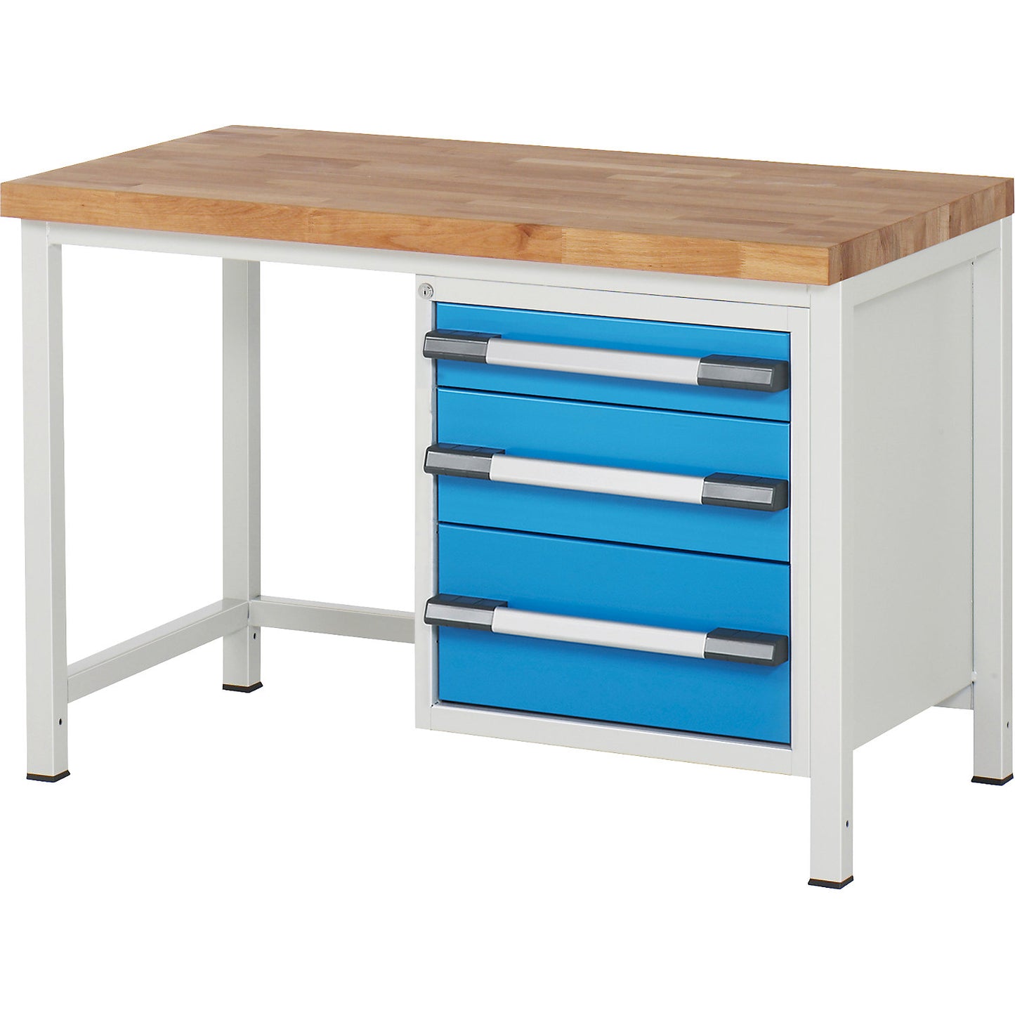 Workbench, Series 8000 frame construction, 3 drawers: 1 x 120, 1 x 180, 1 x 240 mm, WxD 1250 x 700 mm.