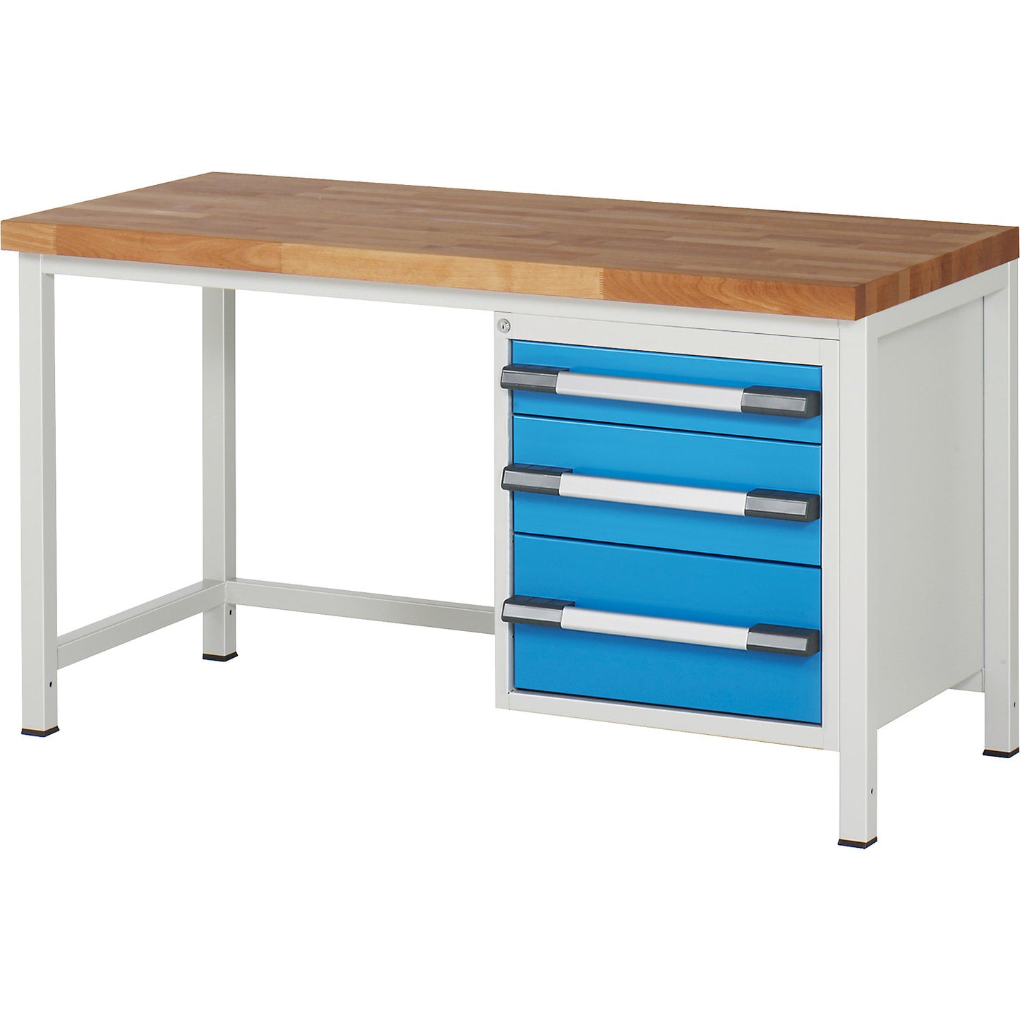 Workbench, Series 8000 frame construction, 3 drawers: 1 x 120, 1 x 180, 1 x 240 mm, WxD 1500 x 700 mm.