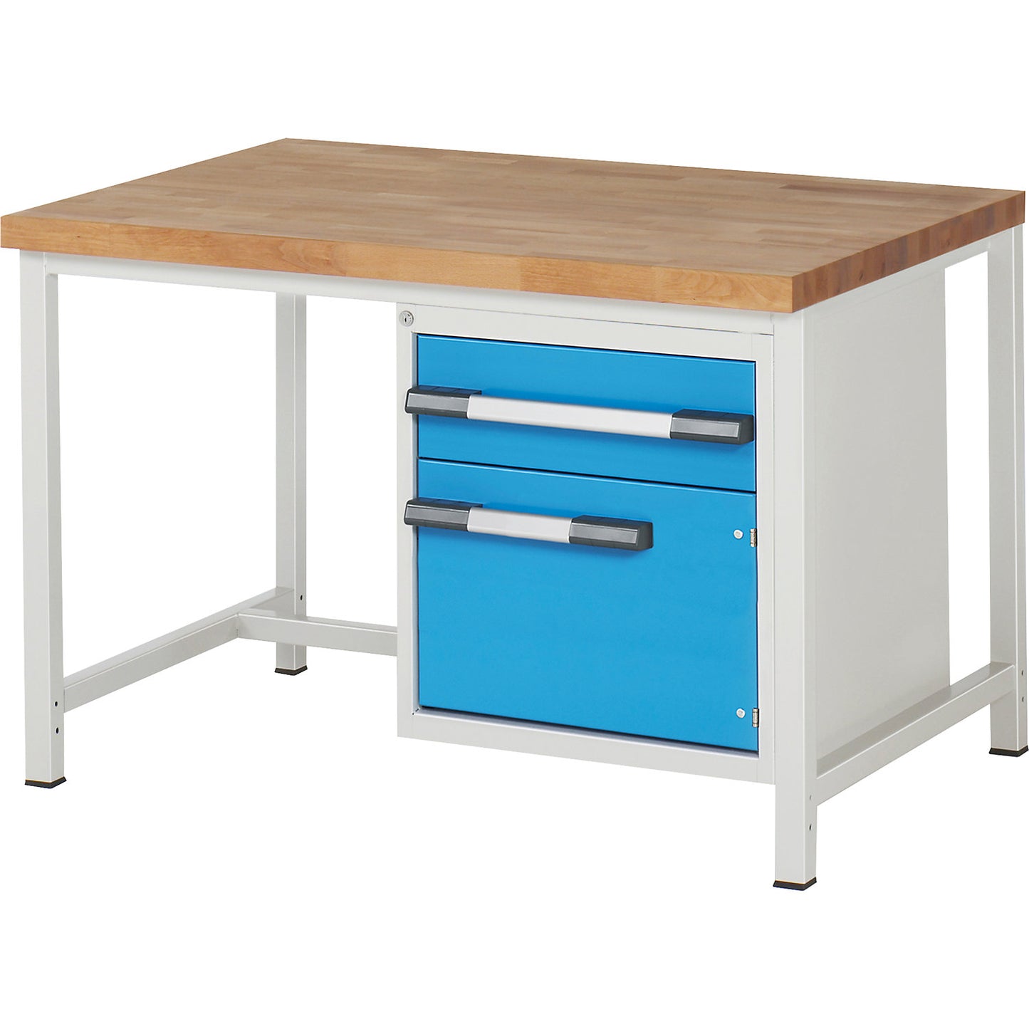 Workbench, Series 8000 frame construction, 1 x 180 mm drawer, 1 x 360 mm door, WxD 1250 x 900 mm.