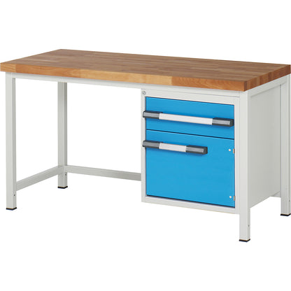 Workbench, Series 8000 frame construction, 1 x 180 mm drawer, 1 x 360 mm door, WxD 1500 x 700 mm.