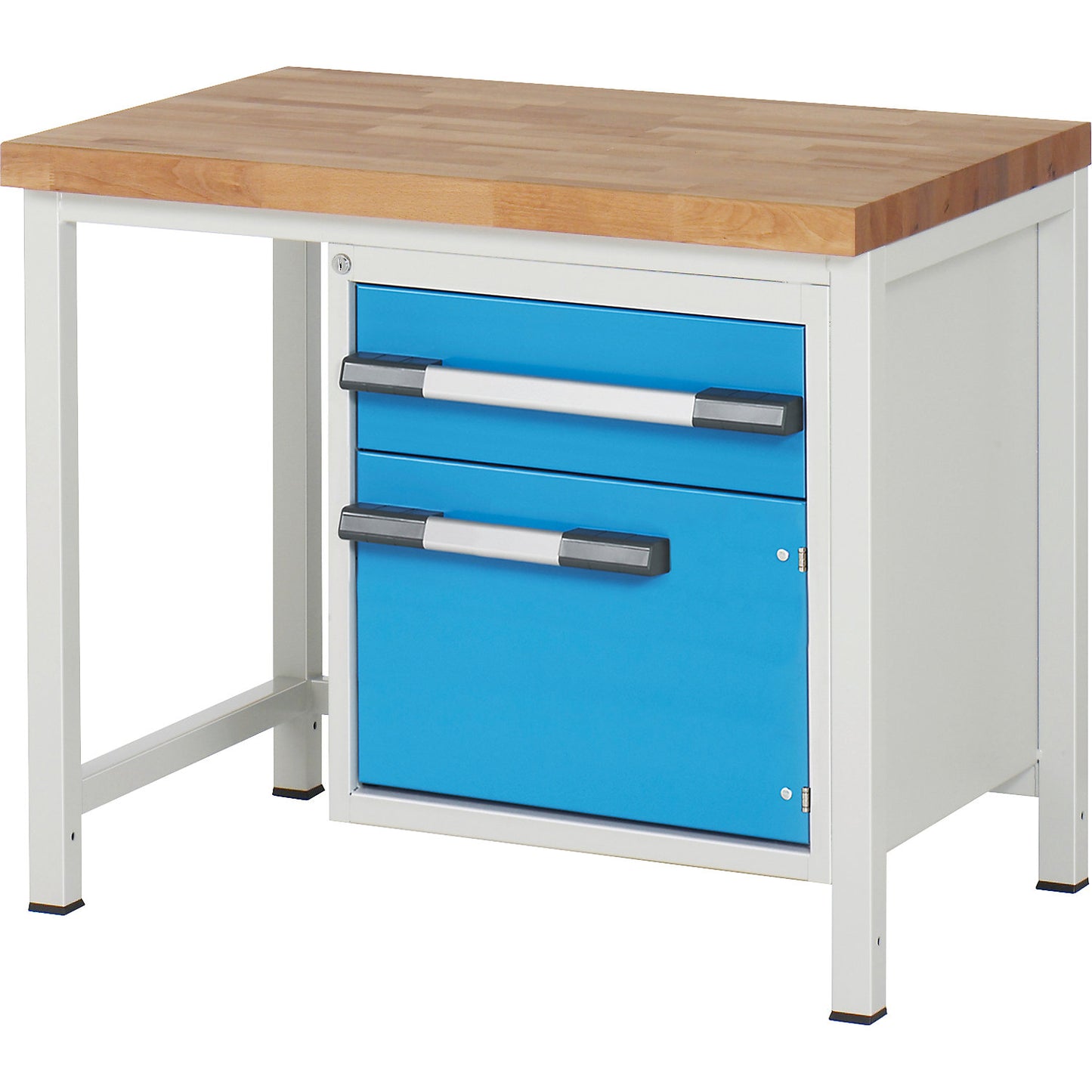 Workbench, Series 8000 frame construction, 1 x 180 mm drawer, 1 x 360 mm door, WxD 1000 x 700 mm.