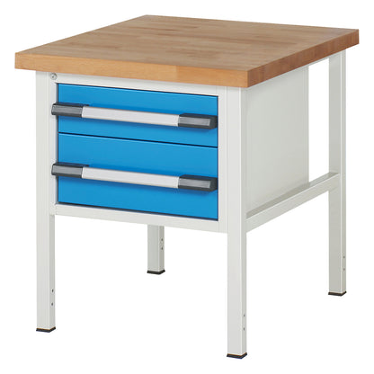 Workbench, Series 8000 frame construction, 2 drawers: 1 x 150 mm, 1 x 210 mm, WxD 750 x 900 mm.