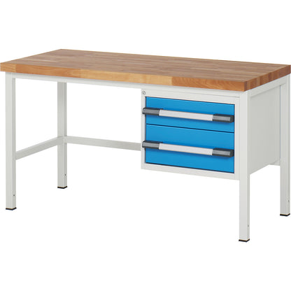 Workbench, Series 8000 frame construction, 2 drawers: 1 x 150 mm, 1 x 210 mm, WxD 1500 x 700 mm.