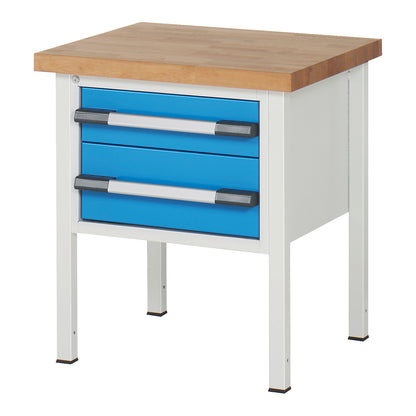 Workbench, Series 8000 frame construction, 2 drawers: 1 x 150 mm, 1 x 210 mm, WxD 750 x 700 mm.