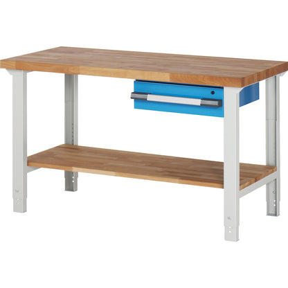 Workbench with suspended drawers, modular system series 7000, 1 single drawer, 1 shelf, 2 feet, WxD 1500 x 700 mm.