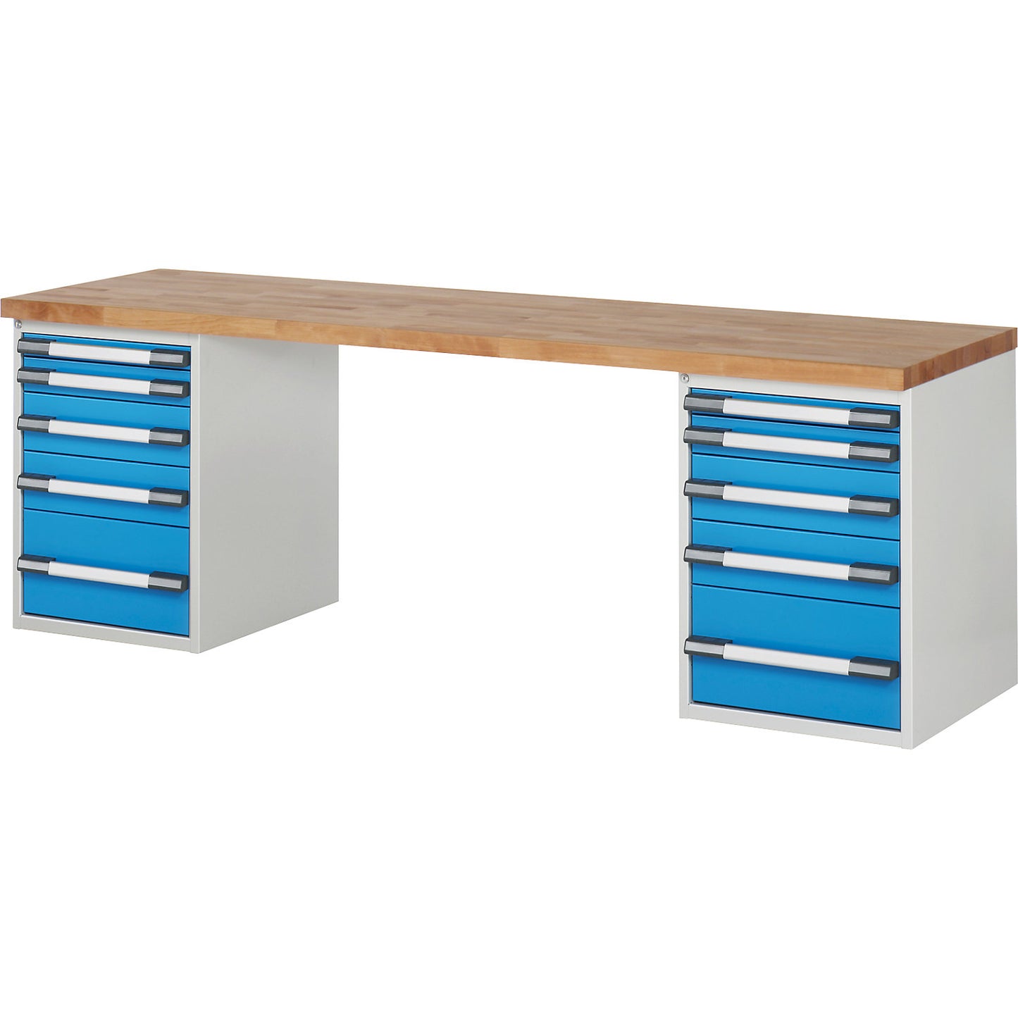 Workbench, Series 7000 modular system, 10 drawers, WxD 2500 x 700 mm.