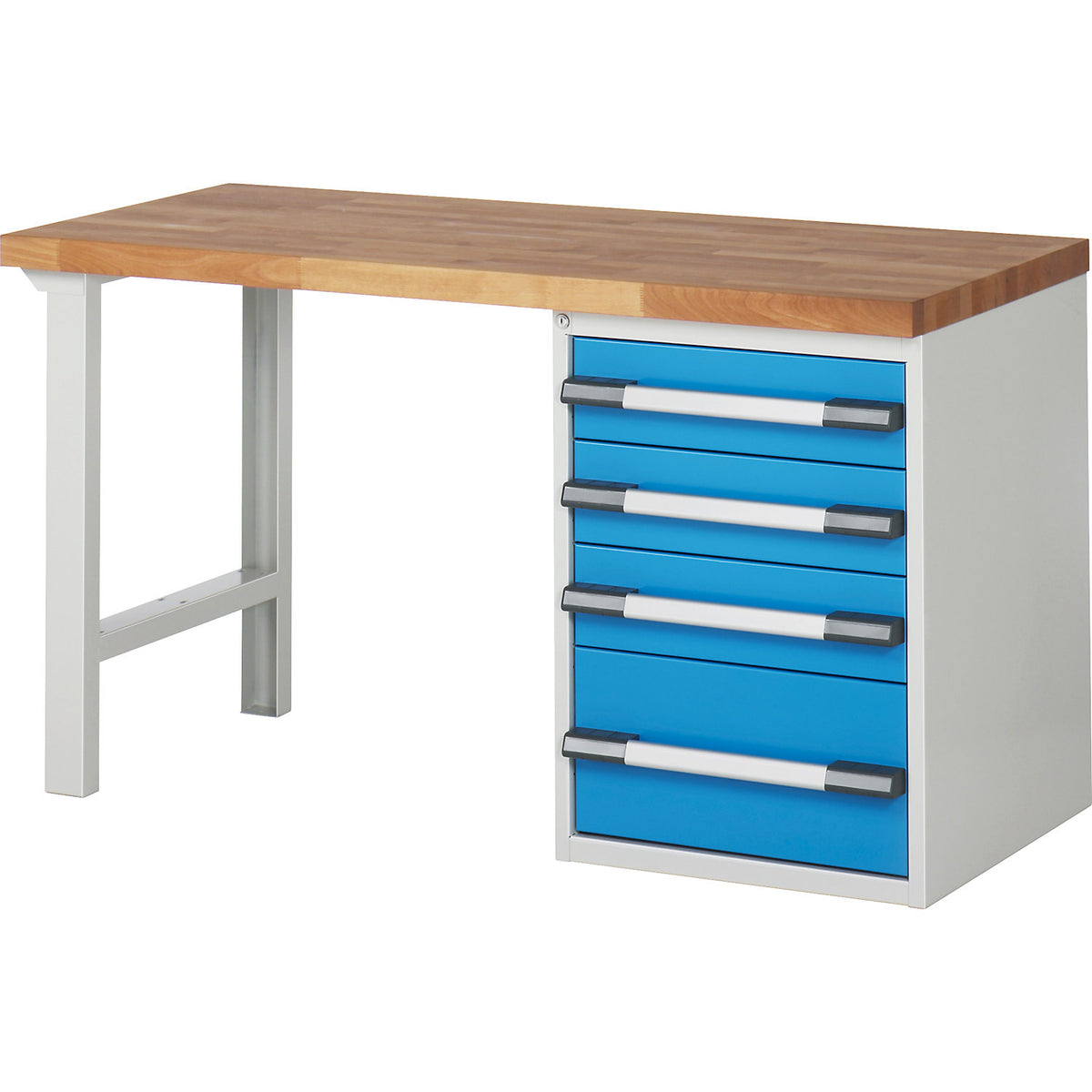 Workbench with fixed pedestals, series 7000 modular system, 1 fixed pedestal with 4 drawers, 1 foot, WxD 1500 x 700 mm.