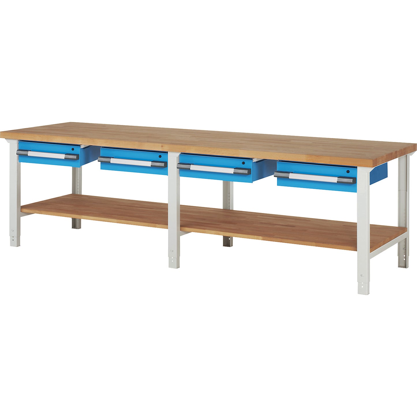Workbench, Series 7000 modular system, 4 suspended drawers, 1 shelf, WxD 3000 x 900 mm.